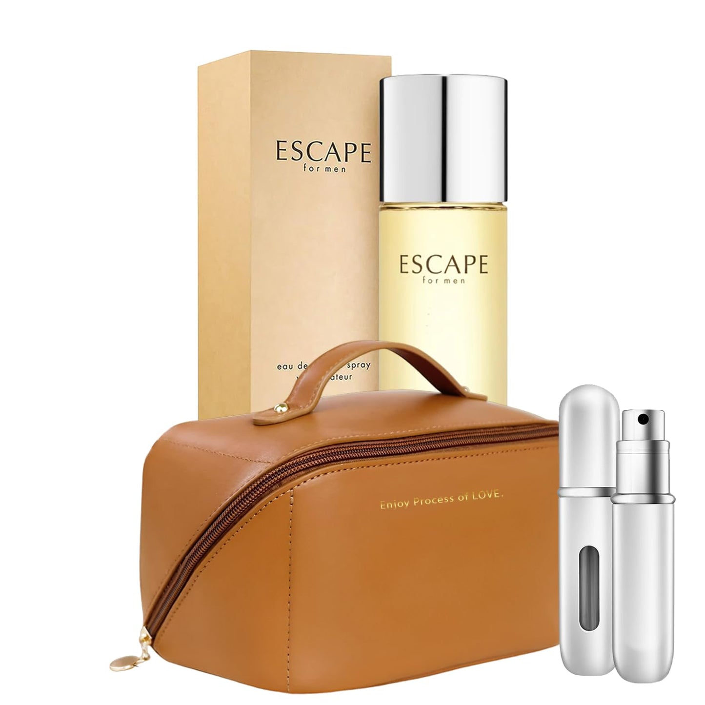 Escape Cologne for Men EDT 3.4 OZ - Gift Set Pack - Travel Bag And Refillable Empty Perfume Bottle..