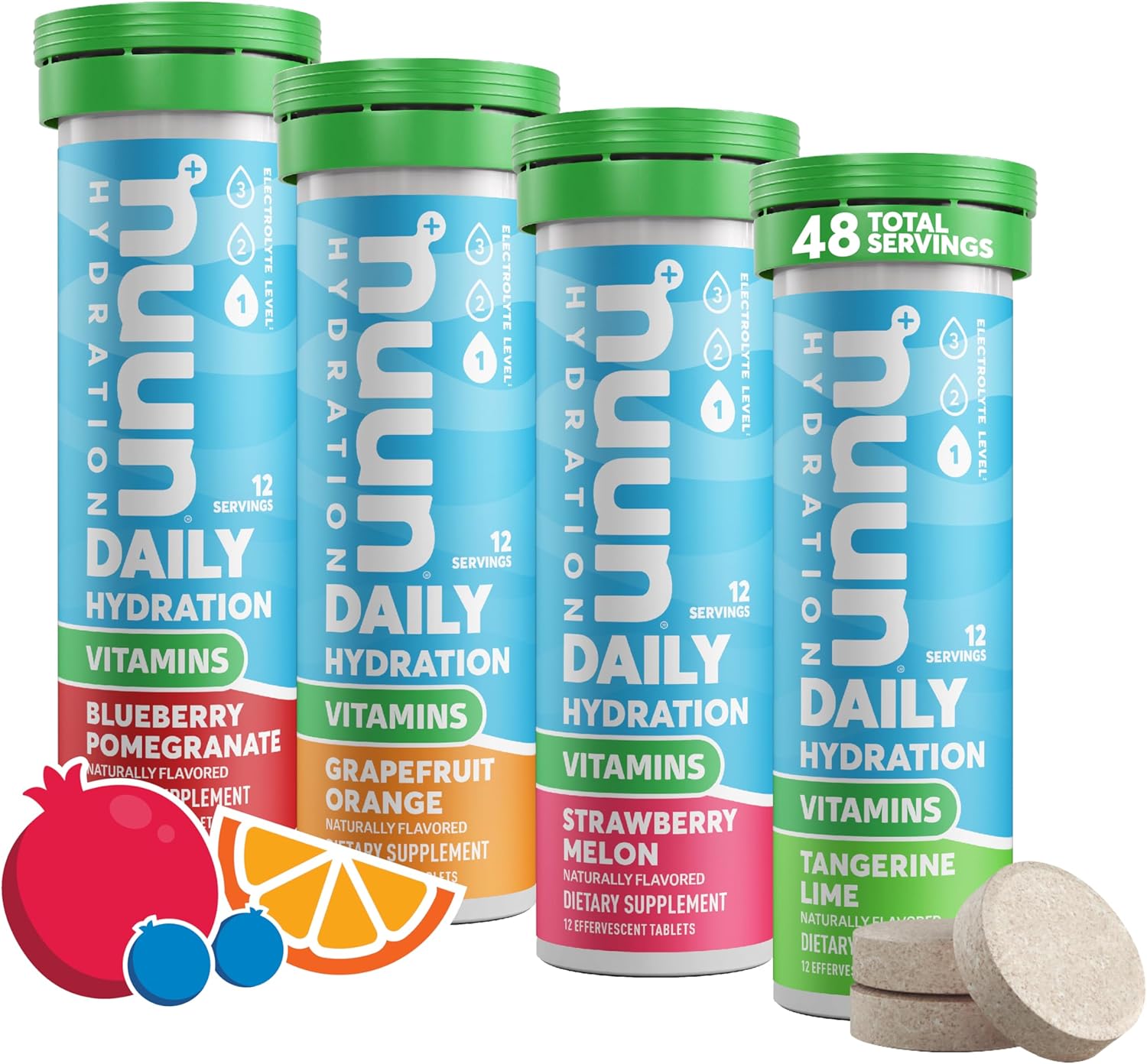 Nuun Hydration Vitamins Electrolyte Tablets + Vitamins, Mixed Fruit, 4 Pack (48 Servings)